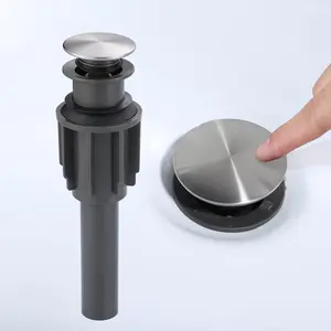 Bathroom Sink Drain Without Overflow,  Brushed Nickel Pop Up Drain for Vessel Sink Clicker Drain Stopper