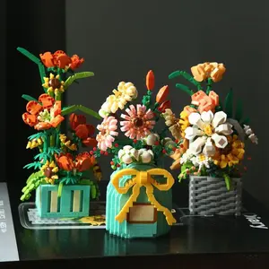 Large Size Building Blocks Realistic Flower Assembly Kit, Bottle Bouquet Decoration, Holiday Gift, Unisex, No Battery Included