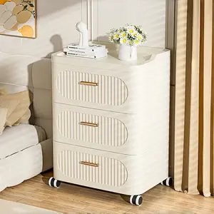 Rolling Drawer Cabinet with Cute Handle, 3/4 Tier Large Capacity Organizer on Wheels, DIY Stacking Custom Units for Bedroom & Dorm, Waterproof Storage for Bathroom Organizer