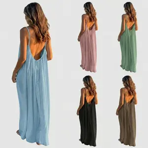 2026 S/S New Arrival Women's Solid Color Cami Strap Loungewear Dress, Elegant Sleeveless Long Lounge Dress for Summer, Ladies Sleepwear for Indoor Wear | Loose-Fit Cozy Home Essential Comfortable for Home, Travel