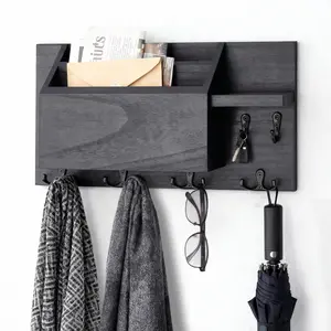 Rustic Mail Holder for Wall Organizer with Upgraded Hooks Key Holder Shelf for Coats Dog Leashes Hallway Farmhouse Decor Letter Sorter Paulownia Wood Blackfriday