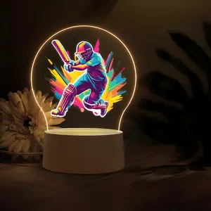 Dynamic Cricket Player Night Light, USB Lamp, Sports Theme, Vibrant Creative Desk and Bedroom Decor, Room Decoration and Holiday Gift