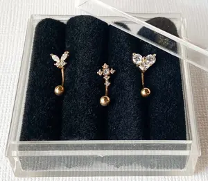 3pc Box Set Steel Eyebrow Rings Curved Barbells Butterfly, Cross, Heart
