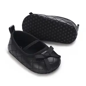 Baby Girls Mary Jane Shoes Bowknot Quilted PU Princess Flats Casual Walking Shoes for Newborn Infant Toddler