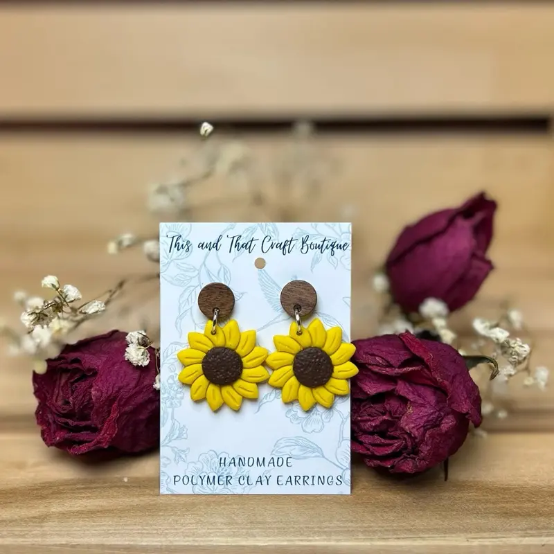 Large Sunflower Polymer Clay Earrings