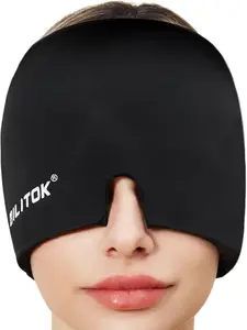 Migraine Headache Relief Cap Gel Ice Cold Therapy Head Wrap for Migraine, Sinus Pressure, Puffy Eyes & Stress  Hot & Cold Compression Mask for Tension, Swelling, and Pain Relief (Black)