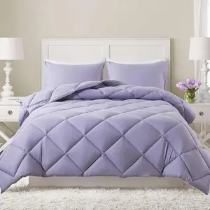 Lightweight Queen Comforter with 2 Pillow Sham - 3 - Quilted Down Alternative Comforter/Duvet Insert for - Lavender - Queen Size