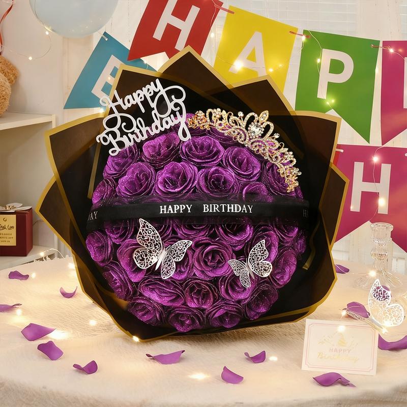 Flower City Glitter Roses Bouquet,Birthday Gifts for Women Mom, 36 Champagne Rose for Grandma Wife Friends