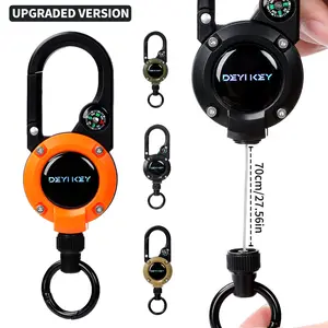 Retractable Anti-Lost Keychain with Compass | Anti-Scratch Coated Wire, Auto-Rebound Spring, Secure Metal Screw, Clip for Keys & Phone, Must-Have for Hiking & Daily Use