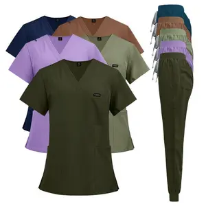 2025 Fashion New Color Amazon Operating Room Short Sleeve Scarf Set Sportswear Management Underwear Isolation Work Clothes Polyester Spandex Women's Work Clothes Basic Round Neck Fit Minimalist Scarf Women