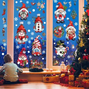 Christmas Window Stickers Set, 9 Sheets Snowman Design, Static Cling Glass Decals, Holiday Decorations for Home Office Hotel School, Window Decorations Supplies