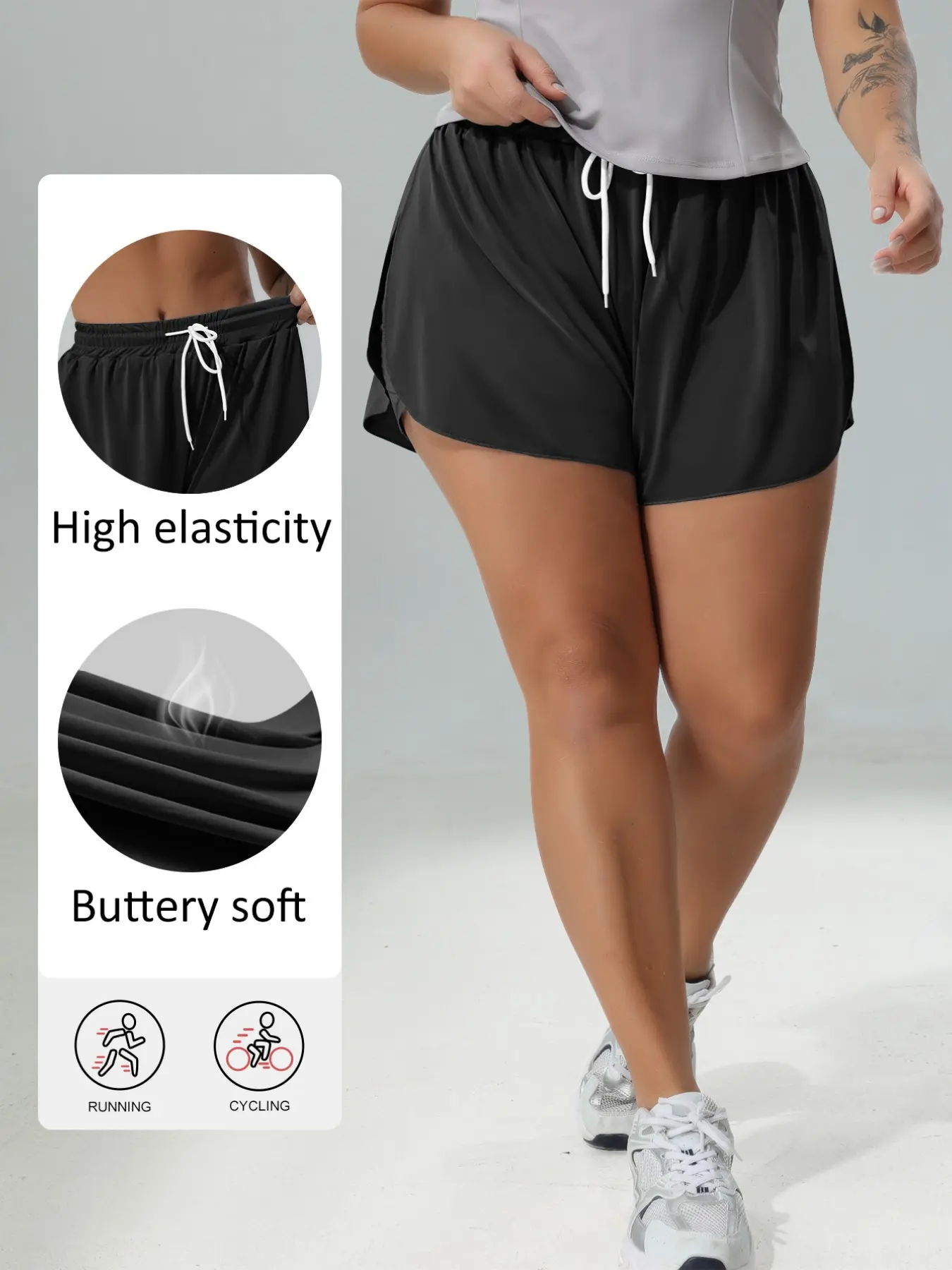 Women's Plus Size Summer New Short Pants, High Waist Drawstring Design, Side Pockets, Casual Sporty Loose Fit Shorts for Daily Wear