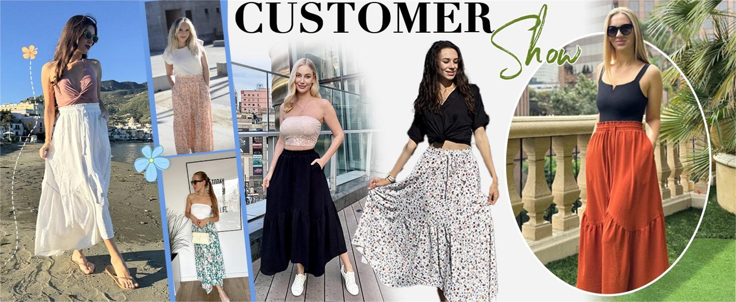 ZEAGOO Long Skirts for Women High Waist A Line Skirt Casual Flowy Tiered Skirt with Pockets Summer Floral Boho Skirt ZEAGOO Long Skirts for Women High Waist A Line Skirt Casual Flowy Tiered Skirt with Pockets Summer Floral Boho Skirt