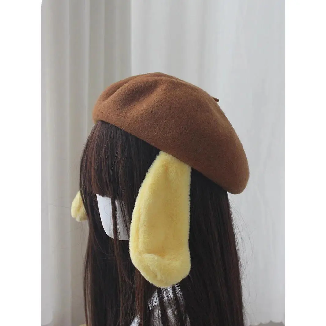 JK Lolita Japanese Y2K Cute Kawaii Dog Ears Yellow Hat Pompoms Accessories Cosplay Hair Accessories Women Girls