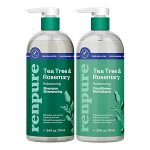 Renpure Tea Tree & Rosemary Shampoo & Conditioner Set, Plant Based - Refreshes & Rebalances Hair and Scalp - For Oily/Normal Hair - Tea Tree Leaf Oil, Rosemary Leaf Extract - 24 Fl Oz each, 2 Pack