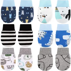 6 Pairs Newborn Baby Mittens No Scratch Gloves Infant Toddler Anti Scratch Essentials Unisex Cotton for 3-9 Months Girls Boys (Gray Series, Cool)