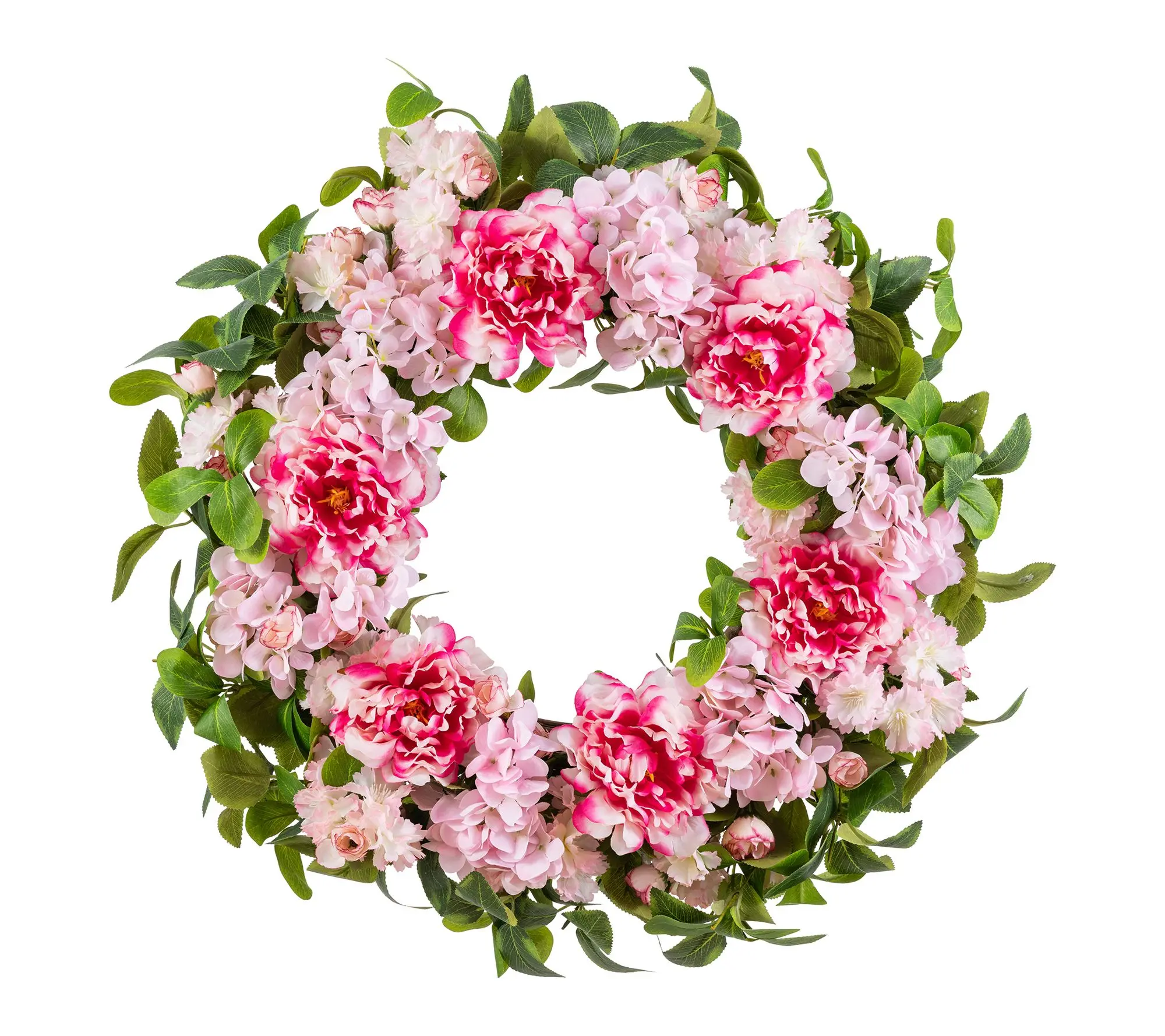 Glitzhome 24"D Pink Hydrangea Peony & Cherry Wreath Glitzhome 24"D Pink Hydrangea Peony & Cherry Wreath