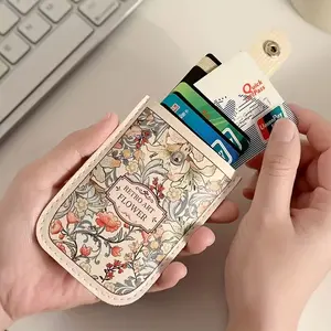 Vintage Floral Pattern Pull-Out Multi-Card Slot Creative Card Holder, Large Capacity Ultra-Thin Synthetic Leather Card Case with Buckle