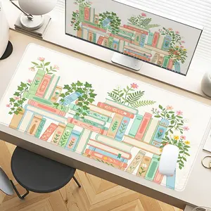 Desk Pad Books And Greenery Mouse Pad XXL Mouse Pad For Laptop Desk Mouse Pad Extra Large With Non-Slip Rubber Base Stitched Edges Surface For PC Gamers Office Workers & Home Use As A Gift For Book Lovers