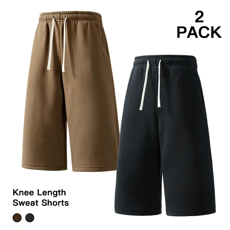 Men's 2-Pack Knee-Length Polyester Sweat Shorts, Drawstring Loose-Fit Casual Athleisure Bottoms for Daily Commute, Outdoor Training, Long Sweat Shorts