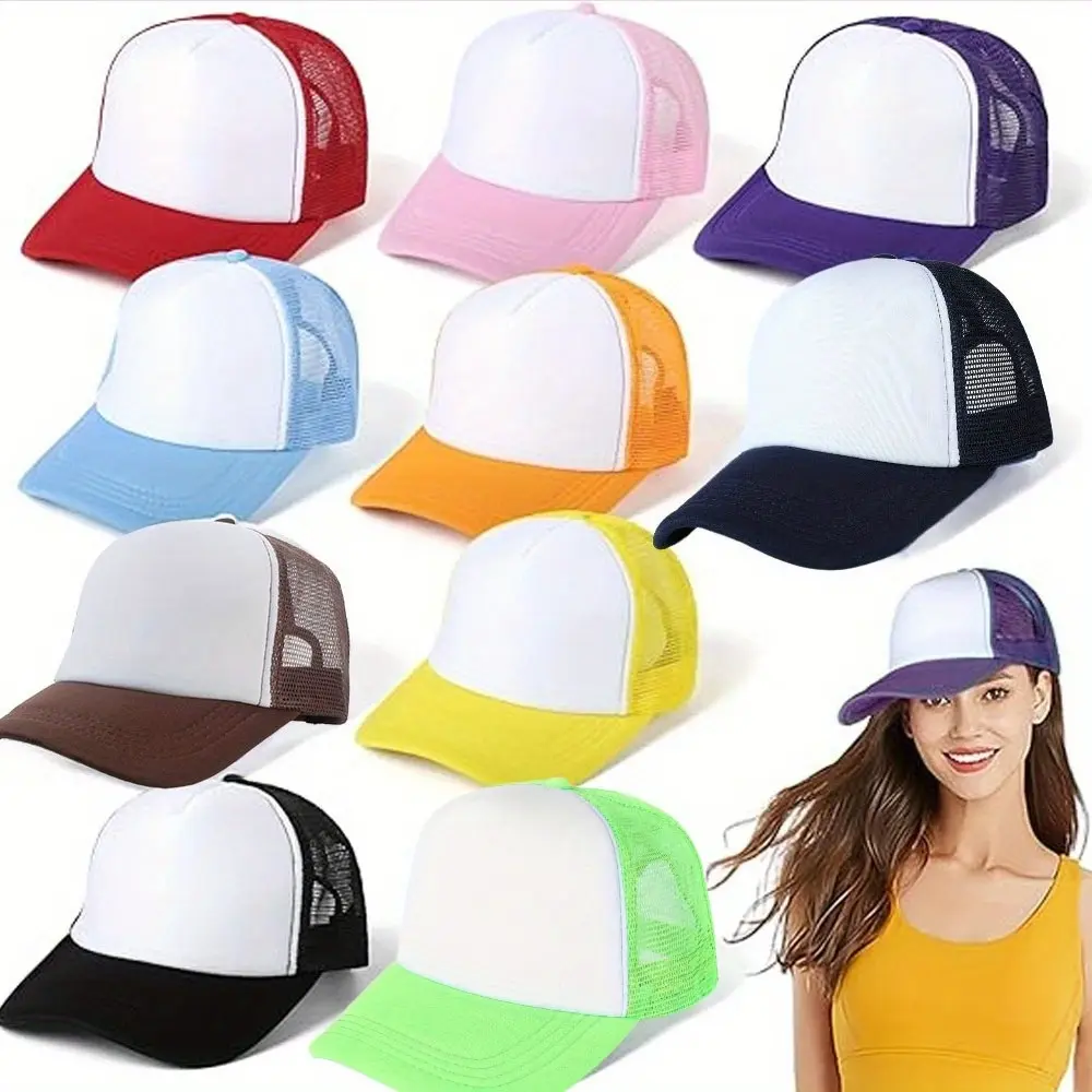 10 Packs Trucker Hat, Mesh Sublimation Blank Hats, UV Protection Adjustable Sports Baseball Caps Hats for Men Women