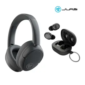 JLab JBuds Lux Active Noise Cancelling Headphones & JBuds Mini Earbuds Gift Set, 1 set of Earbuds + Headphones, Graphite & Black