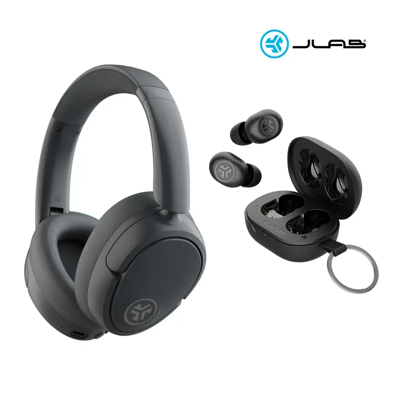 JLab JBuds Lux Active Noise Cancelling Headphones & JBuds Mini Earbuds Gift Set, 1 set of Earbuds + Headphones