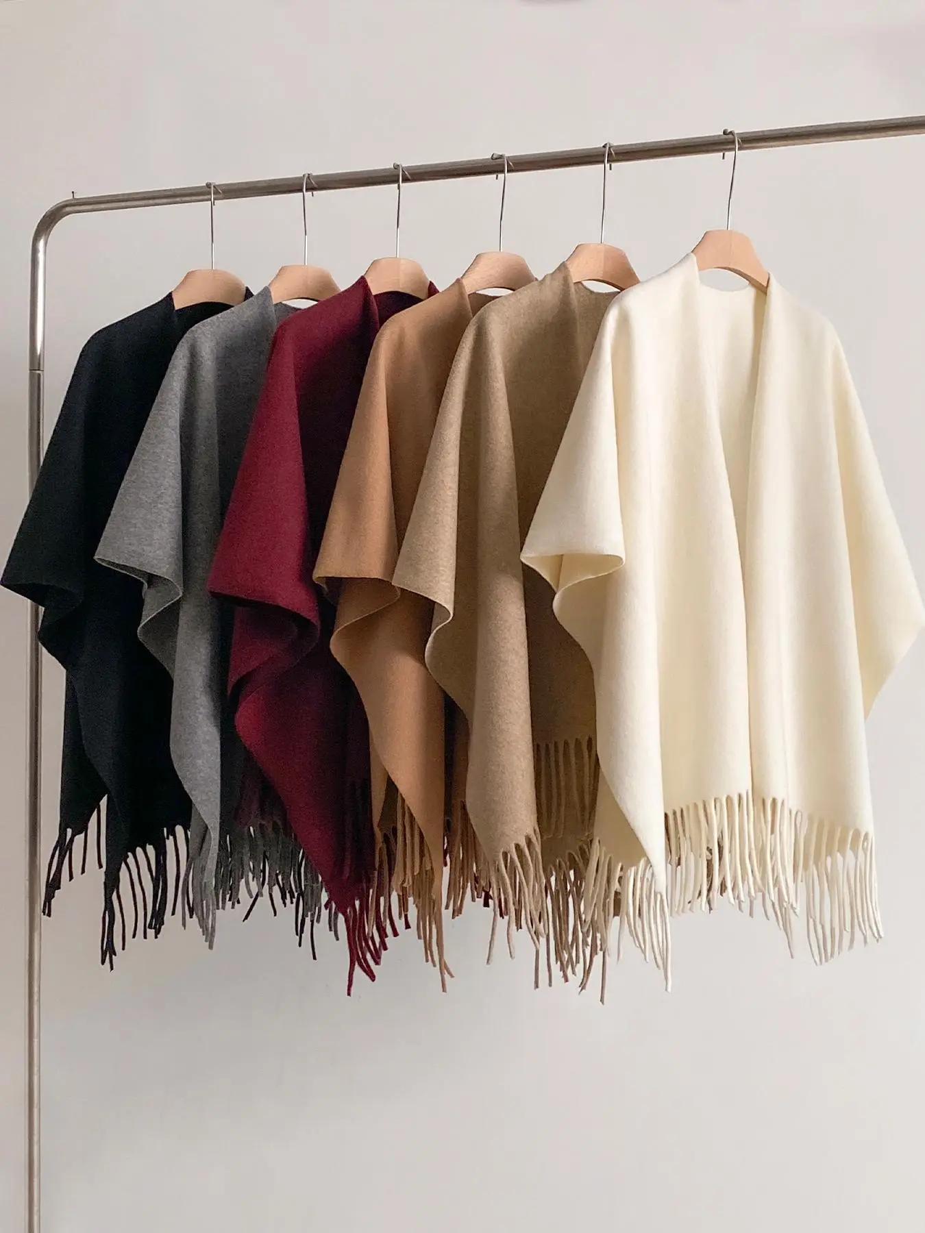 Solid Color Fringe Trim Cape Shawl, Casual Versatile Open Front Shawl for Women, Fashion Accessories for Daily Wear, Trendy All-match & Exquisite Scarf for Birthday Gift, Casual Soft Shawl