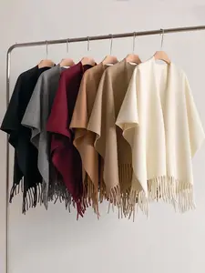 Solid Color Fringe Trim Cape Shawl, Casual Versatile Open Front Shawl for Women, Fashion Accessories for Daily Wear, Trendy All-match & Exquisite Scarf for Birthday Gift, Casual Soft Shawl