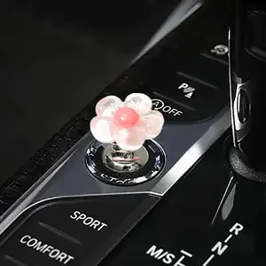 Car one-Touch Start Button,Engine Start/Stop Resin Flower Starter Cover,Pink Car Accessories
