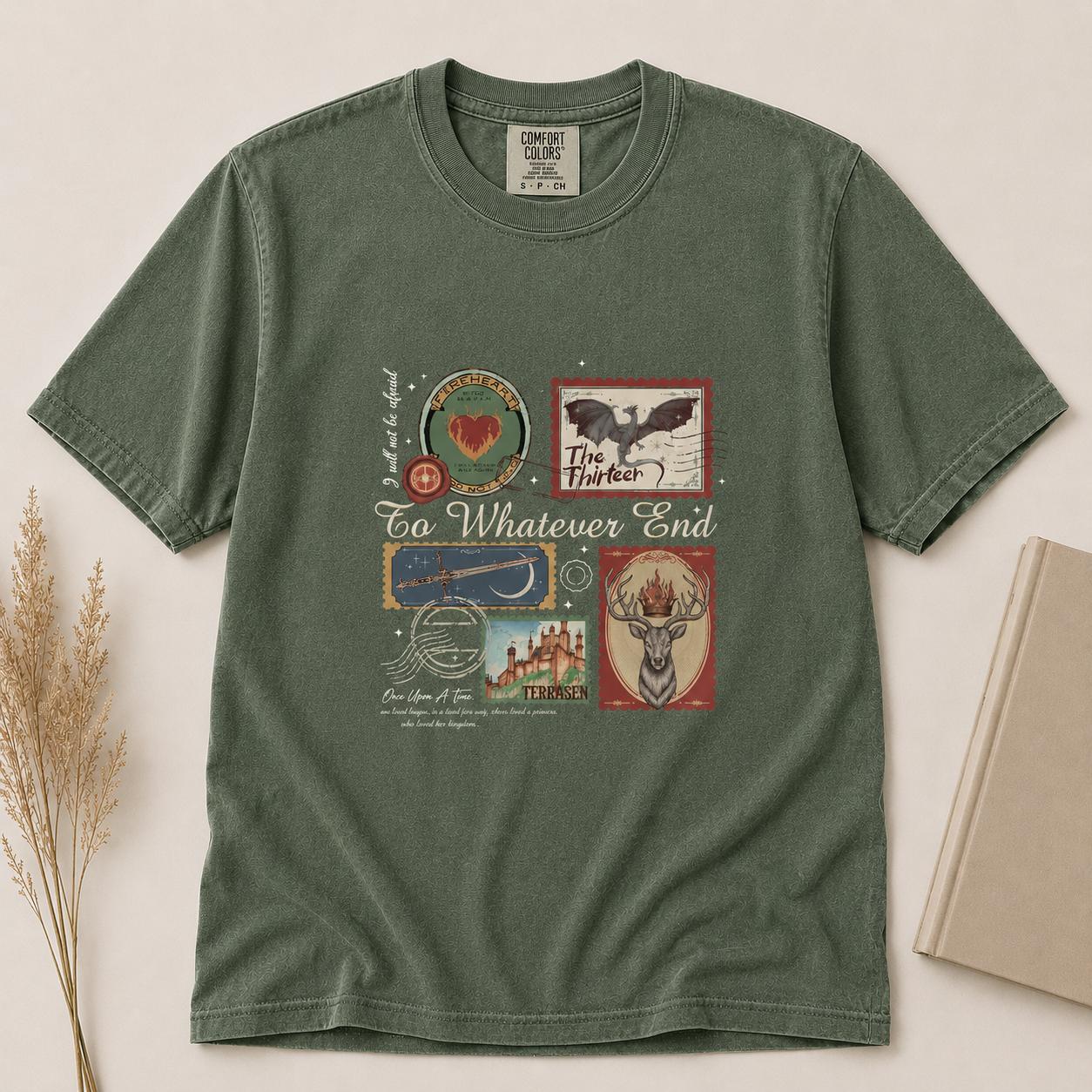 Women’s Terrasen Graphic T-Shirt – Vintage Throne of Glass Book Stamp Design, Crew Neck, 100% Soft Cotton Short Sleeve, High-Quality Inks, Ink Stays Crisp, Fade-Resistant, Machine Washable, Casual Streetwear, Unisex Fashion Top