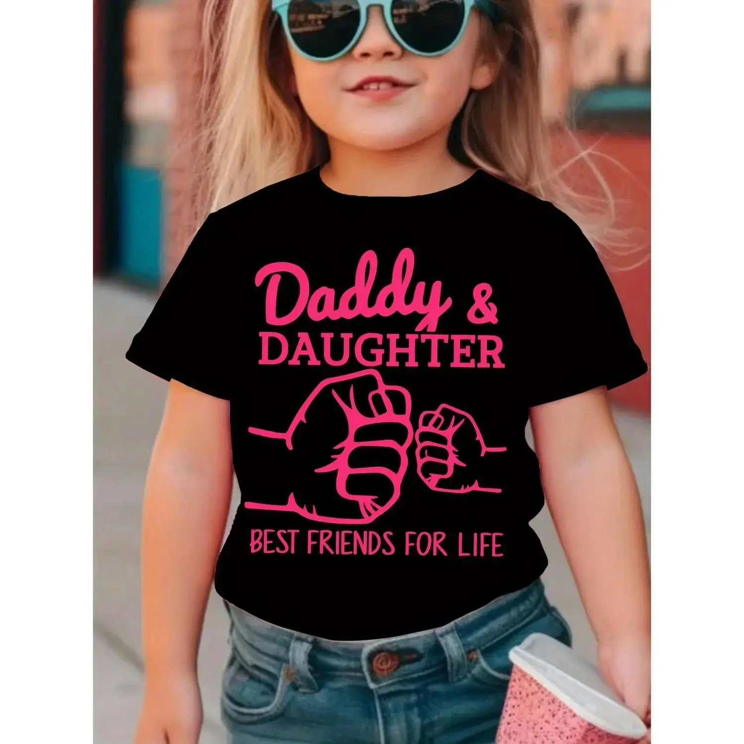 Girls Summer TShirt Featuring Daddy And Daughter Best Friends For Life Quote Casual Short Sleeve Top