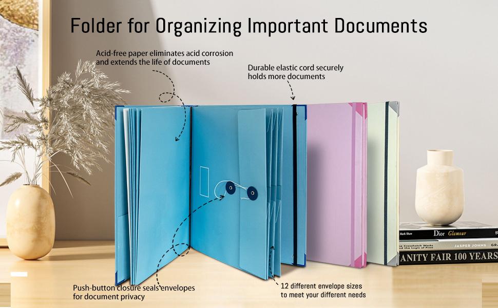 Document Organizer Binder, 10-Pocket Acid-Free File Folder, with Guided Labels for Home Records Legal Papers and Medical Documents