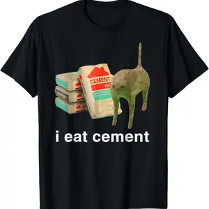 Funny "I Eat Cement Cursed Cat" Meme Graphic Cotton T-Shirt, Weird Oddly Specific Casual Crew Neck Tee Ideal Holiday Gift
