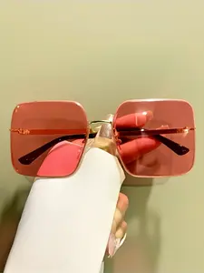 Large Square Metal Frame Glasses, Fashionable High-End Decorative Eyewear for Men & Women