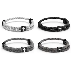 4Pcs Bracelets, Cross Bracelet for Men, Adjustable Braided Christian Bracelet for Men. Fashion Jesus Bracelets. Christian Gifts for men