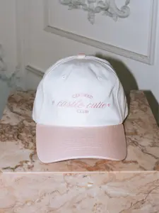 1997 Baseball Hat | cream pink embroidered outdoor sports hat cap fashion accessory bow