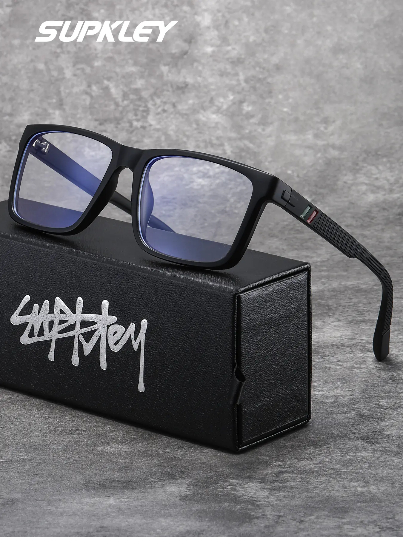 SUPKLEY Men's Transparent Square Frame Glasses, Lightweight Frames, Casual Lightweight Comfort Design, Ideal Gift Choice, PC Lens Material, All Seasons, Casual Eyeglasses, Square Frame Eyewear
