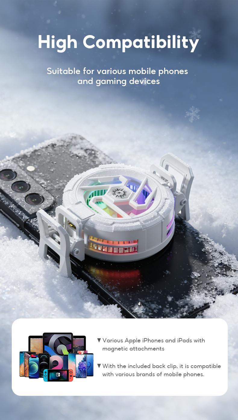 Yodevoe is a portable phone cooler featuring 15W fast cooling and AI intelligent cooling, capable of rapidly reducing phone temperature within 15 seconds. It also offers 100 adjustable cooling modes and three-color ambient lighting effects.