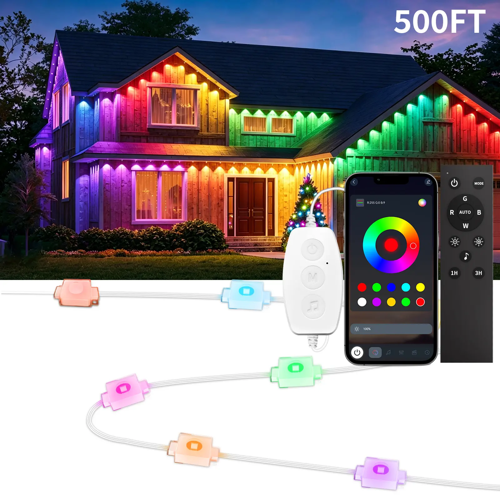 500FT 200FT 100FT 50FT 16.4FT Permanent Outdoor Lights RGB IC Smart Eave Lights, 16 Million Colors & Music Sync, IP67 Waterproof Year-Round Architectural Lighting for House Decor, Daily & Holiday Party #summerwins  #DealsForYouDays