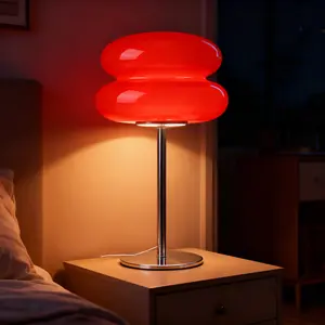 Mushroom Lamp for Bedroom,Mid Century Modern Lamp for Nightstand, Dimmable Retro Egg Tart Bedside Small Lamps,Unique Home Mushroom Decor Aesthetic Cute Table Lamps for Living Room (red)