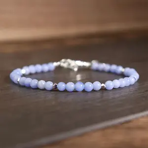 Natural Blue Lace Agate Bracelet - Handmade Adjustable 4mm Gemstone Crystal Bracelet - Healing Bracelet for Mother's Day