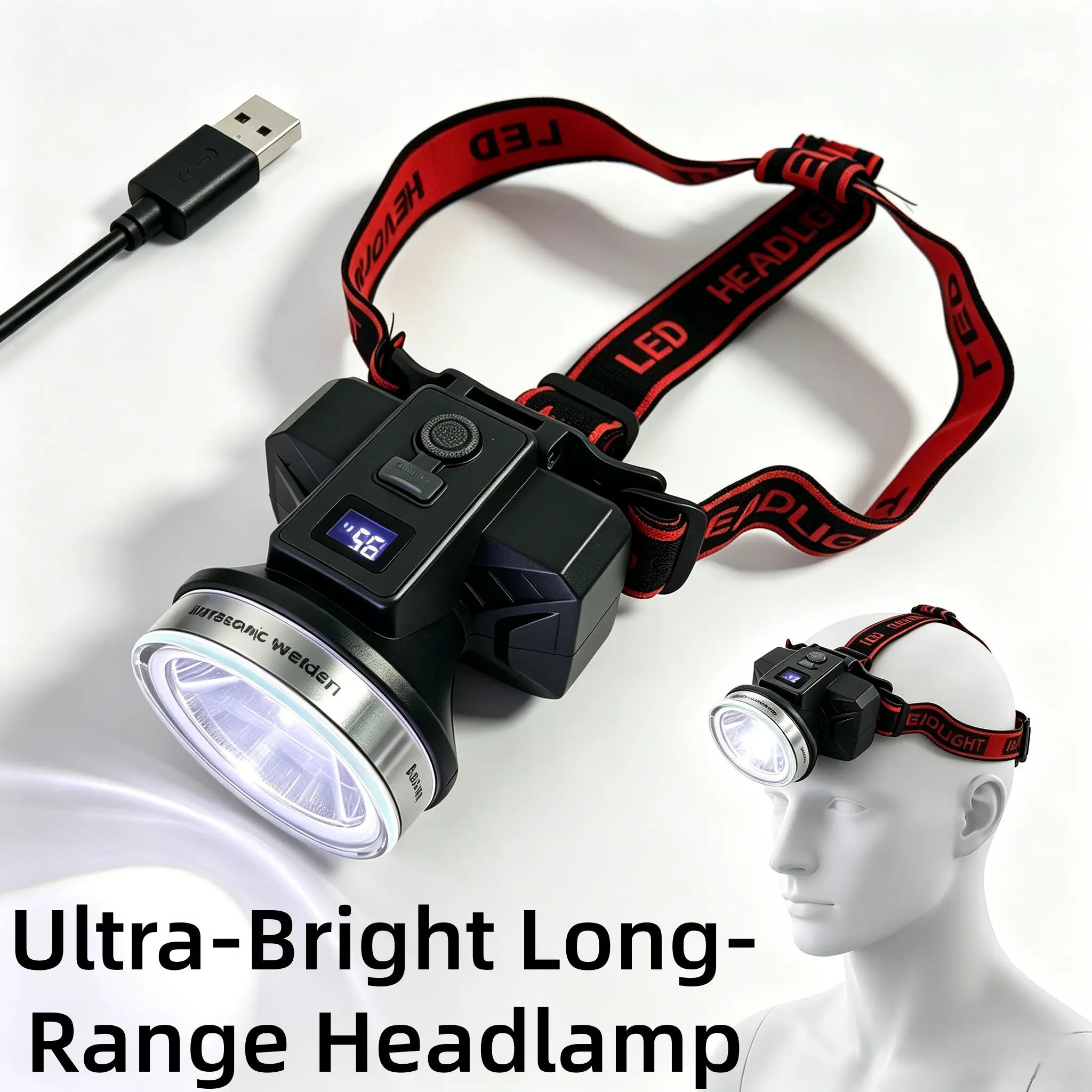 2000 Lumens LED Headlamp Rechargeable, IPX6 Waterproof Head Light with Type-C Charging & Battery Indicator, Hands-Free Head Flashlight for Camping Hiking Running Emergency