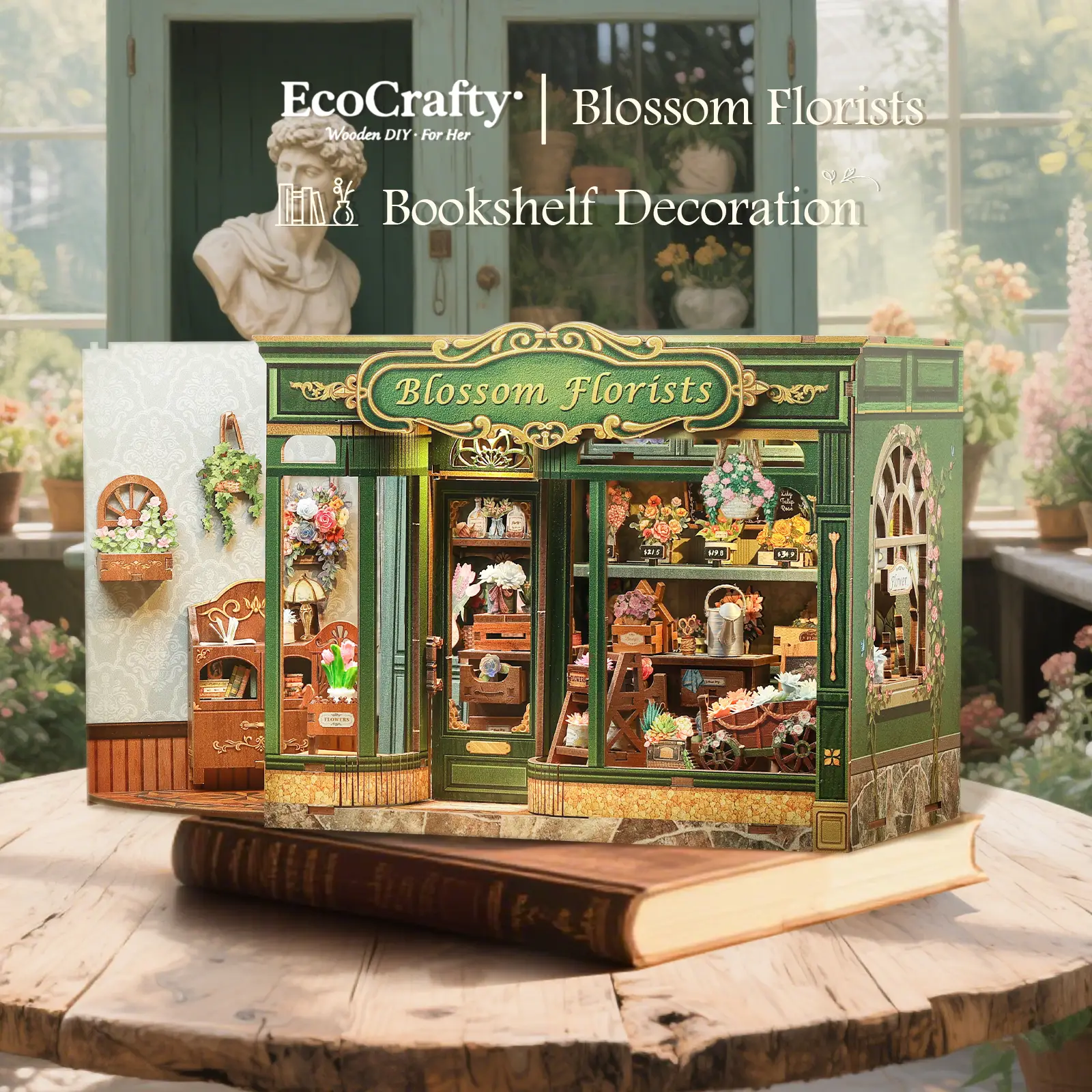 EcoCrafty Blossom Florists CutEBEE Book Nook Kit DIY Miniature House Dollhouse Kit for Adults and Teens Bookshelf Decor 3D Wooden Puzzle Gifts for Fam