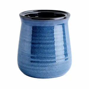 Blue Ceramic Ice Bucket with Reactive Glaze, Multi-Use Crock for Wine Chilling, Kitchen Utensils and Bar Counter Decor, Perfect for Parties, Home Kitchen and Entertaining