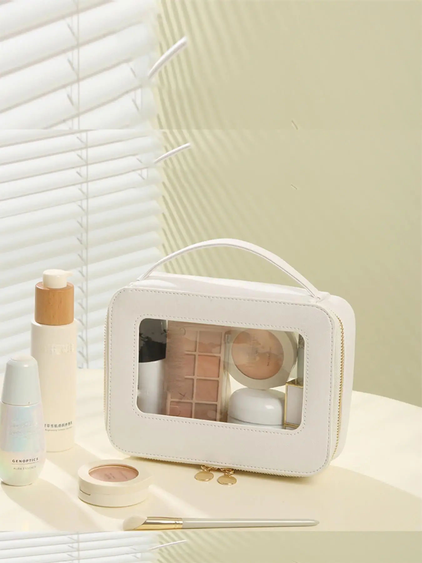 Women's Plain Color Makeup Bag, Casual Trendy Zipper Clear Toiletry Bag, Fashionable Traveling Cosmetic Bag for Daily Use Skincare Products Organizer