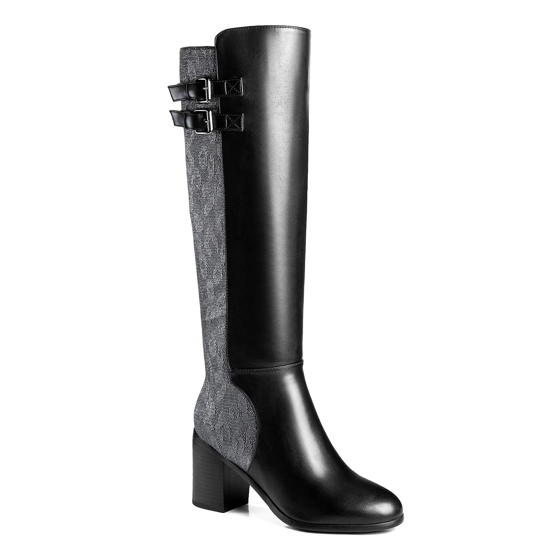 Women's Metallic Mesh Boots Two Tone Buckle Strap