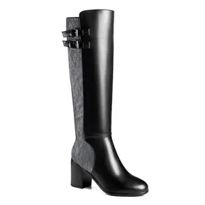 Women's Metallic Mesh Boots Two Tone Buckle Strap