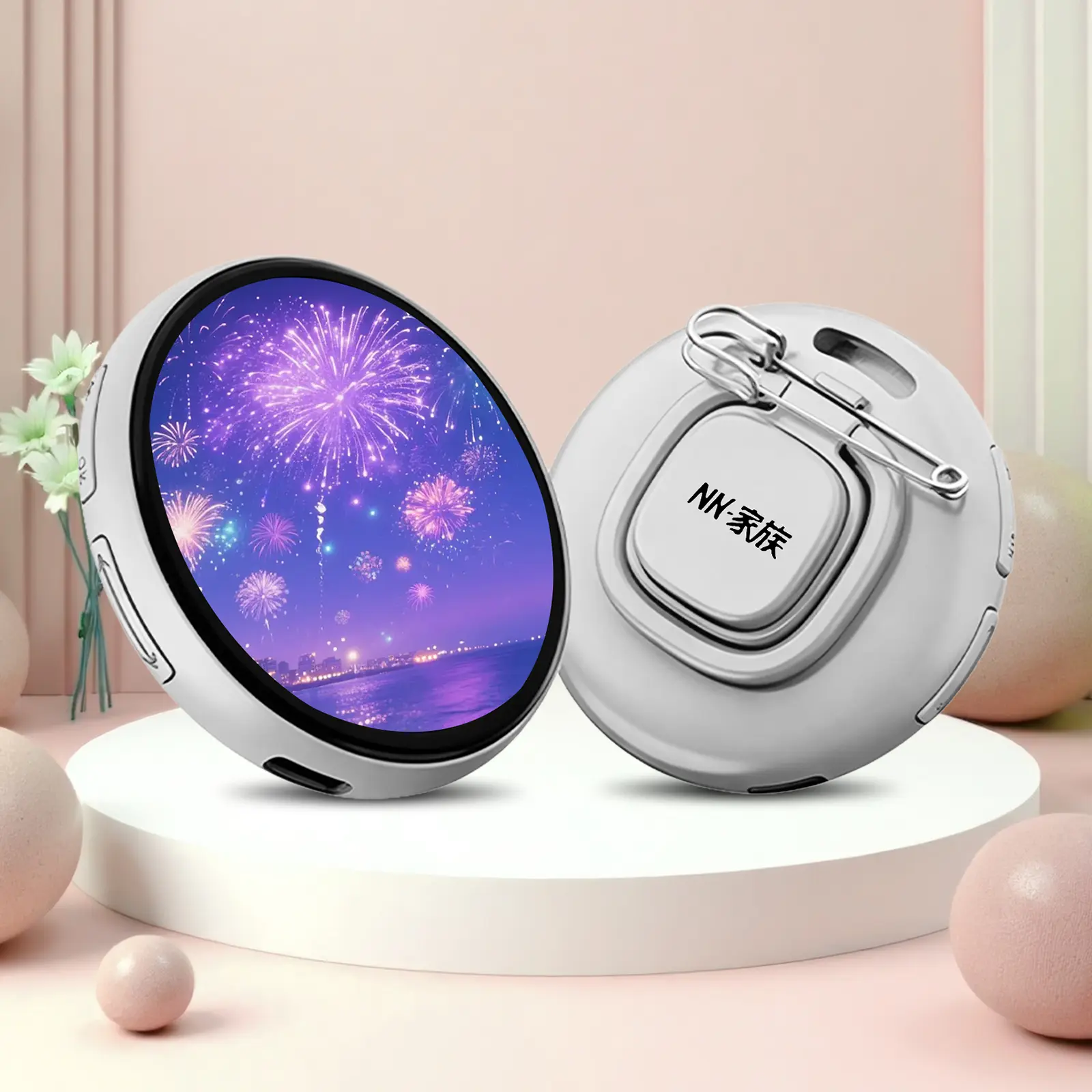 Dynamic Round Bluetooth Identification Badge - 1.85-inch IPS Screen, 2.5D Curved Glass, 500mAh, Bluetooth Sync, Type-C Charging, Magnetic Clip Adsorption, QR Scan Link, Vibrant Visuals, Lanyard & Pin, Office Gift, Daily Wear Use, Friends, Events