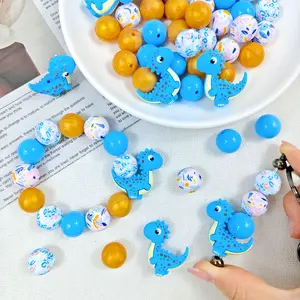 50pcs silicone beads 3D dinosaur theme suitable for jewelry decoration beads, earrings, necklaces, bag chains, bead pens, phone chains, makeup brushes, keychains, and other DIY kit making accessories, Christmas gifts